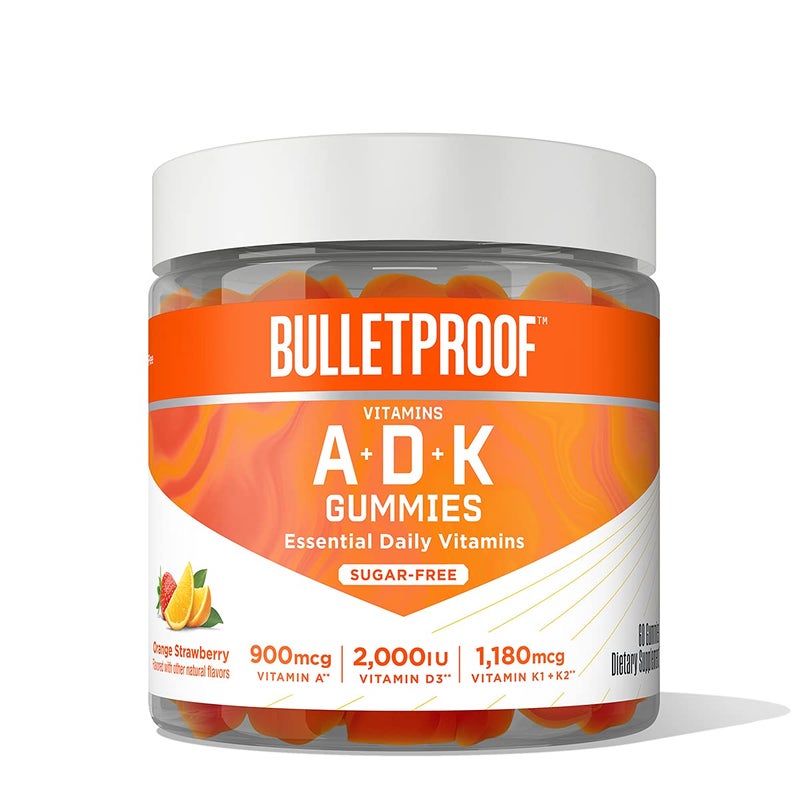 Bulletproof SugarFree Orange Strawberry Vitamins ADK Gummies 60 Count Keto Supplement for Heart Bone and Immune Support New and Improved Formula and Texture Packaging May Vary